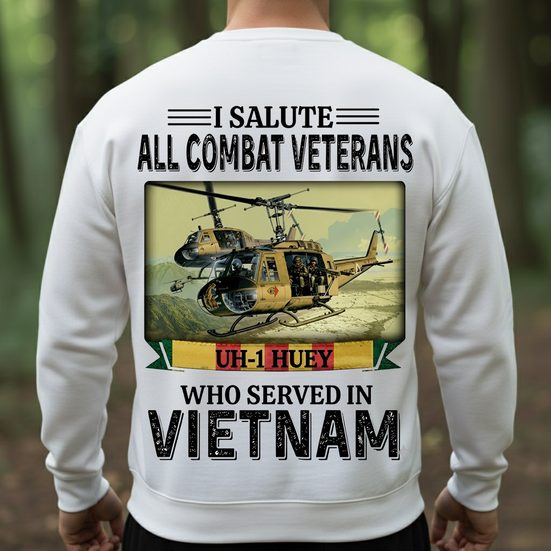 Salute to All Vietnam Combat Veterans – UH-1 Huey Helicopter Tribute TShirt, Sweatshirt, Hoodie, Gift for Veterans Day