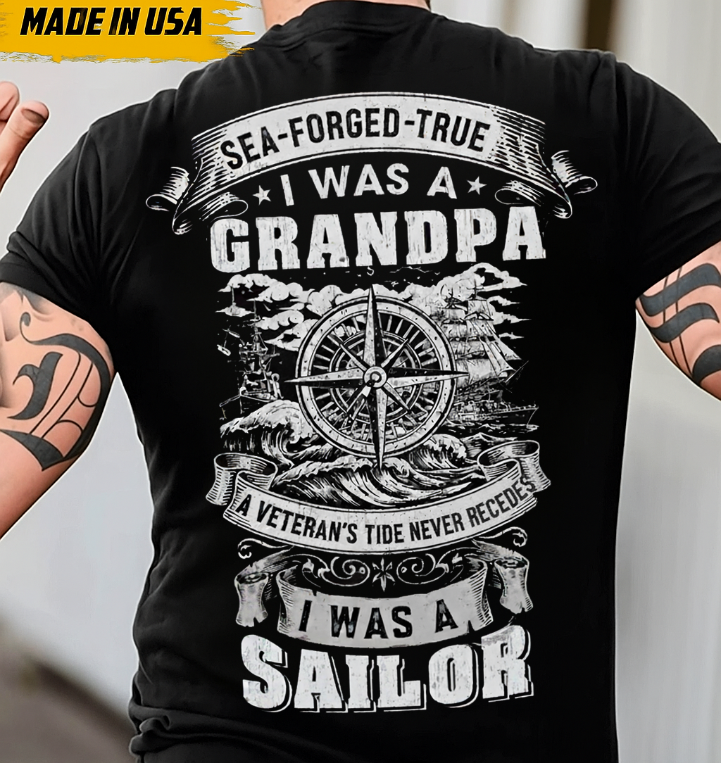 Navy Veteran Sailor T-Shirt - Proud Grandpa/Dad Gift - Veteran's Tide Will Never Recedes