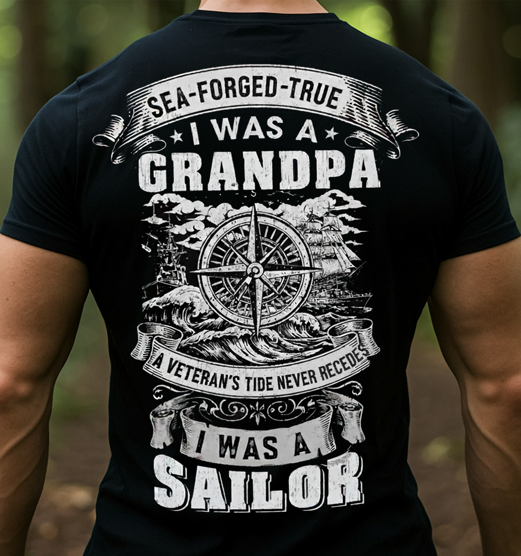 Navy Veteran Sailor T-Shirt - Proud Grandpa/Dad Gift - Veteran's Tide Will Never Recedes