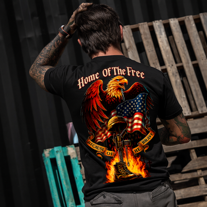 Patriotic Eagle American Flag Memorial T-Shirt – “Home of The Free Because of The Brave” – Military Veteran Tribute Gift for Dad, Grandpa, Father’s Day, Veterans Day, Memorial Day