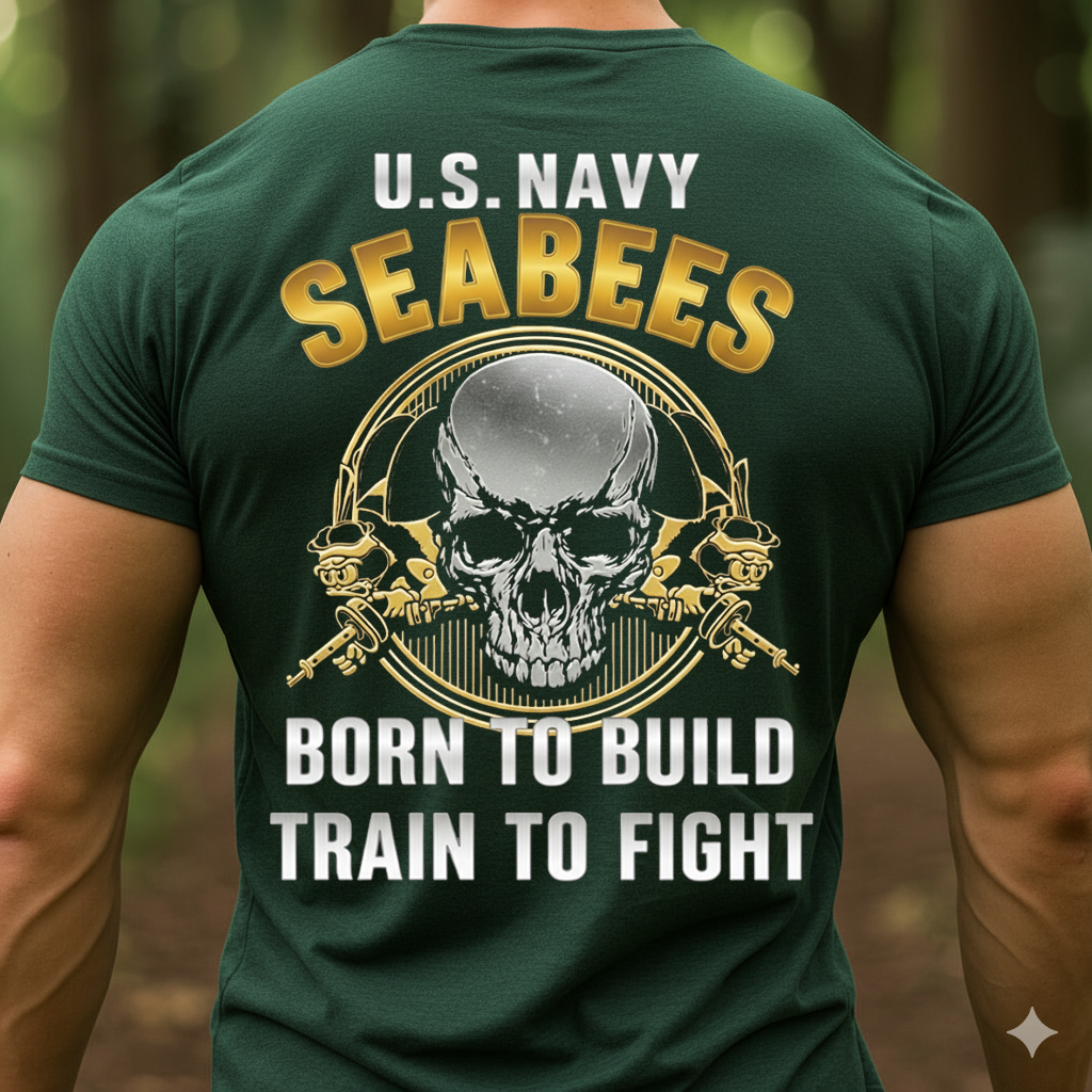 Seabees Skull T-Shirt – U.S. Navy Veteran Pride Born To Build Trained To Fight, Gift for Veterans Day