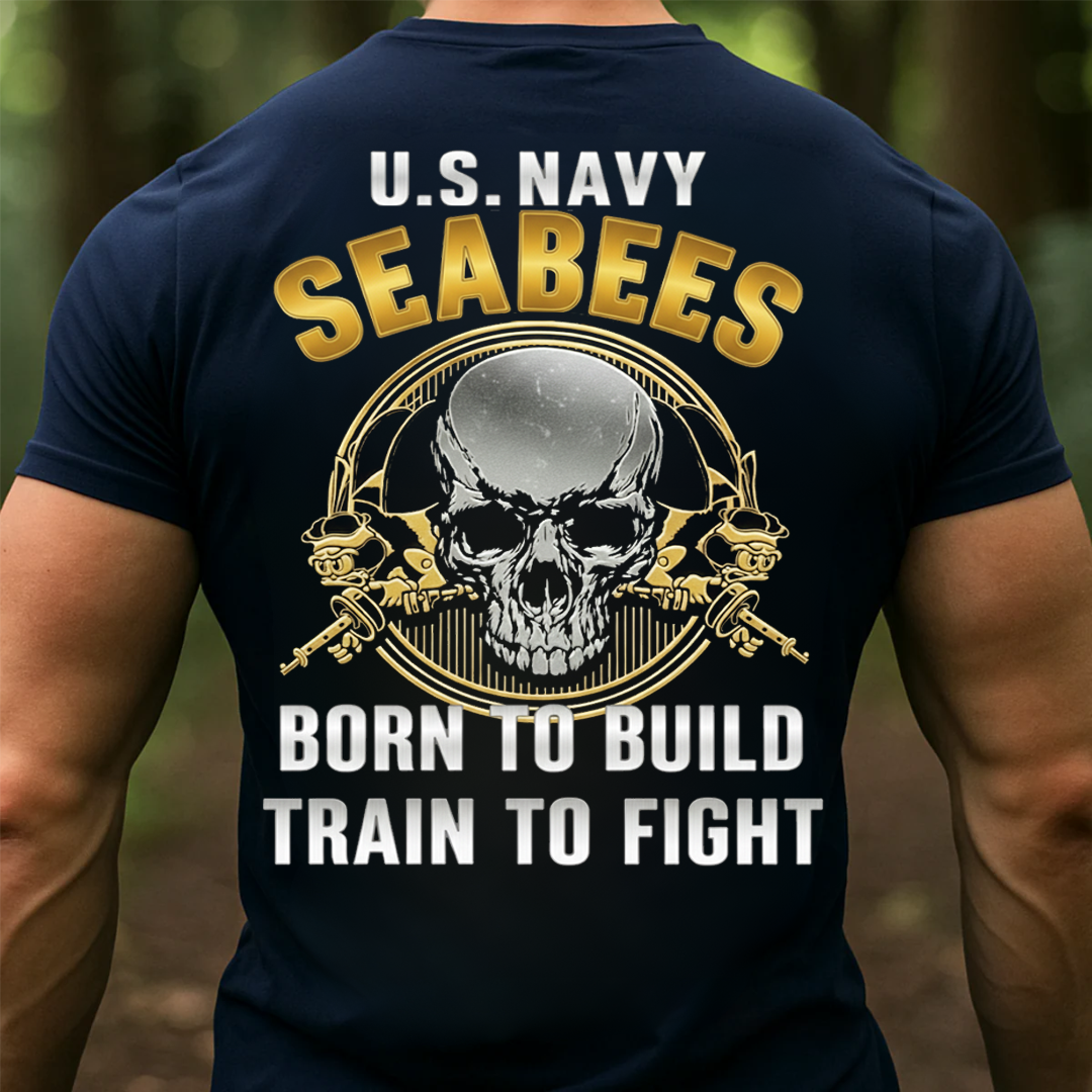 Seabees Skull T-Shirt – U.S. Navy Veteran Pride Born To Build Trained To Fight, Gift for Veterans Day