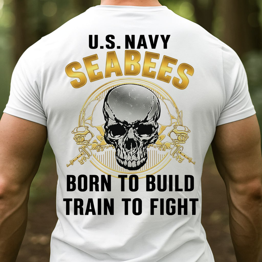 Seabees Skull T-Shirt – U.S. Navy Veteran Pride Born To Build Trained To Fight, Gift for Veterans Day