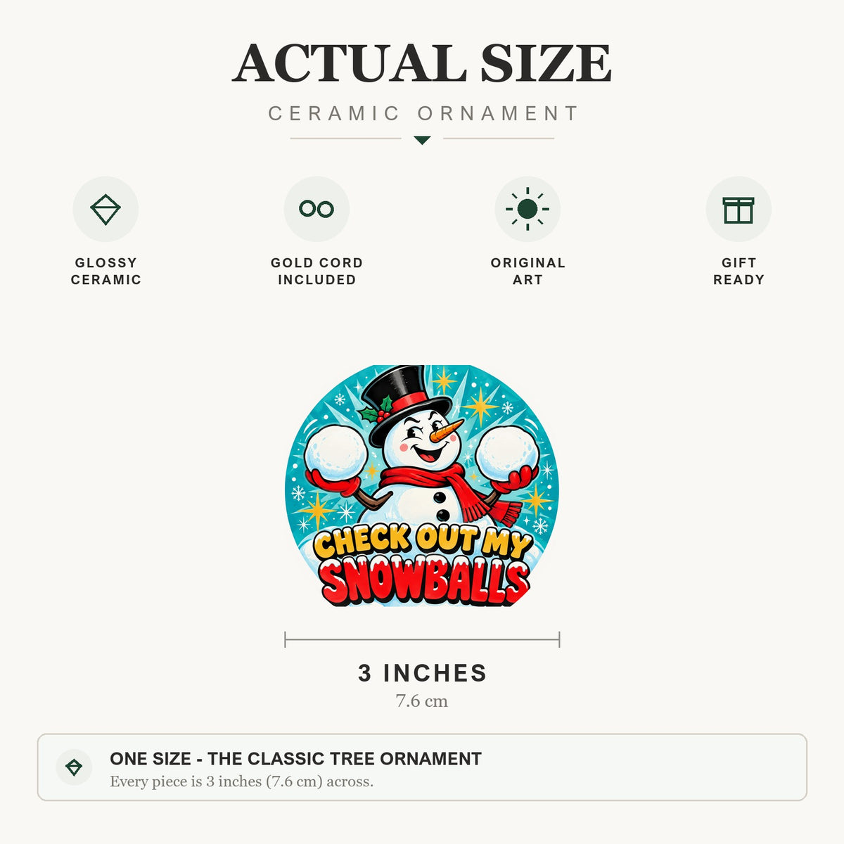 Cheeky Snowballs Ceramic Christmas Ornament, Funny Gag Gift
