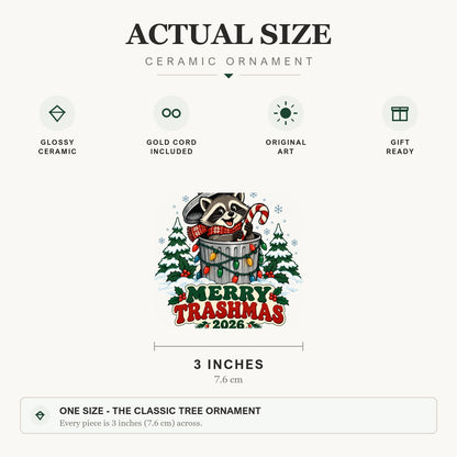 Festive Trash Panda Merry Trashmas 2026 Ceramic Christmas Ornament