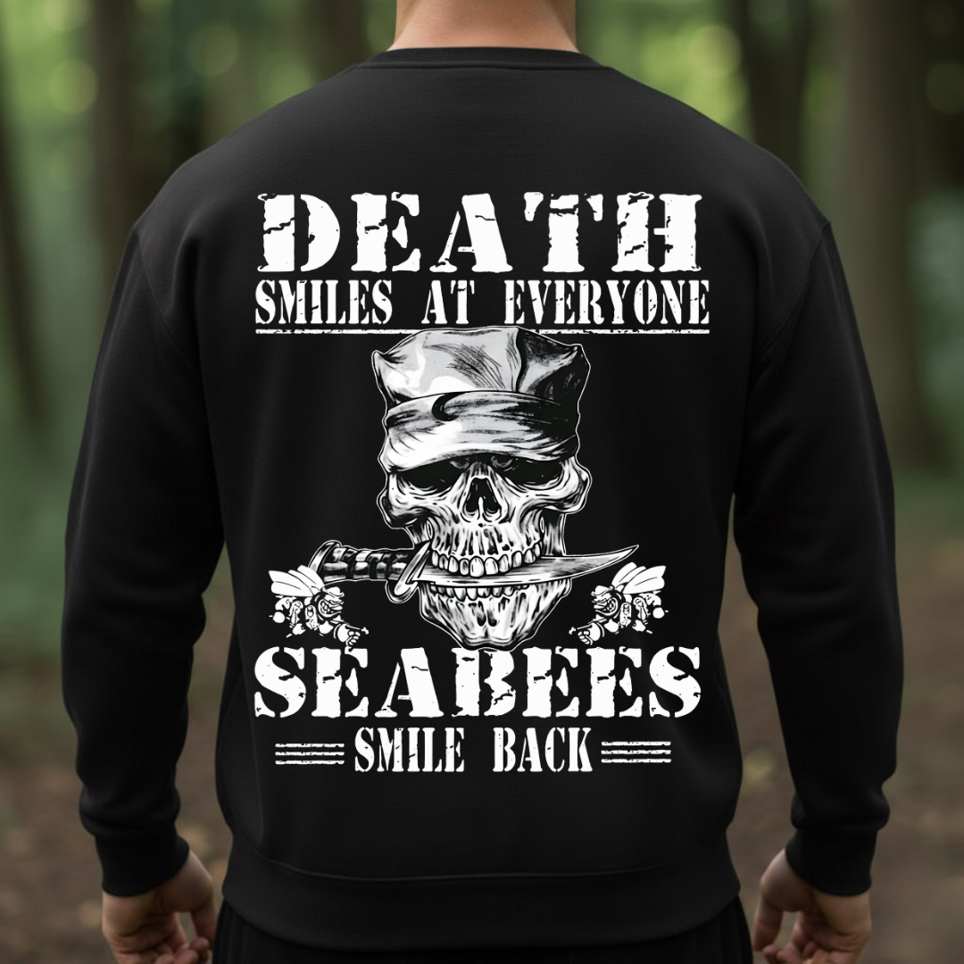 Seabees Veteran T-Shirt – Death Smiles At Everyone Skull Military Navy Tee, Gift for Veterans Day