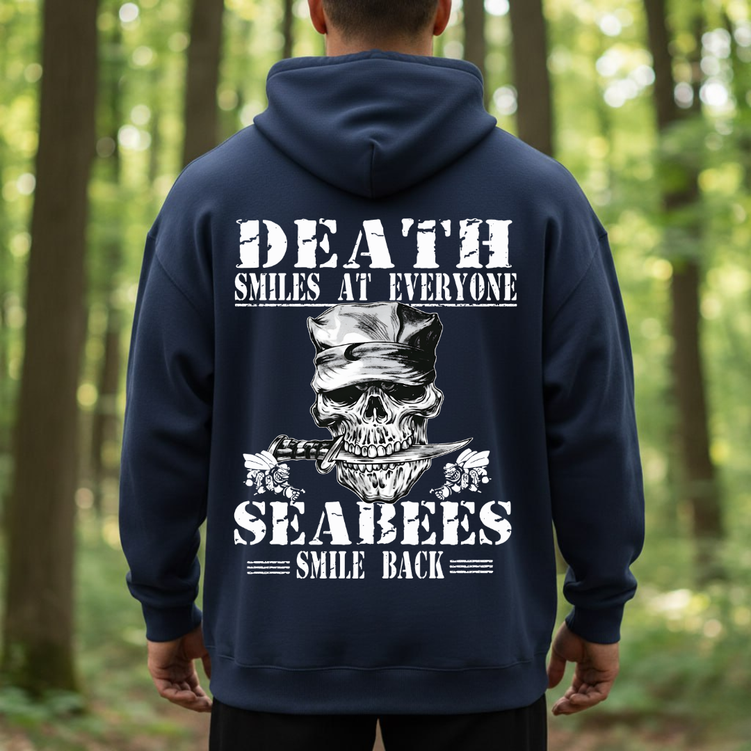 Seabees Veteran T-Shirt – Death Smiles At Everyone Skull Military Navy Tee, Gift for Veterans Day