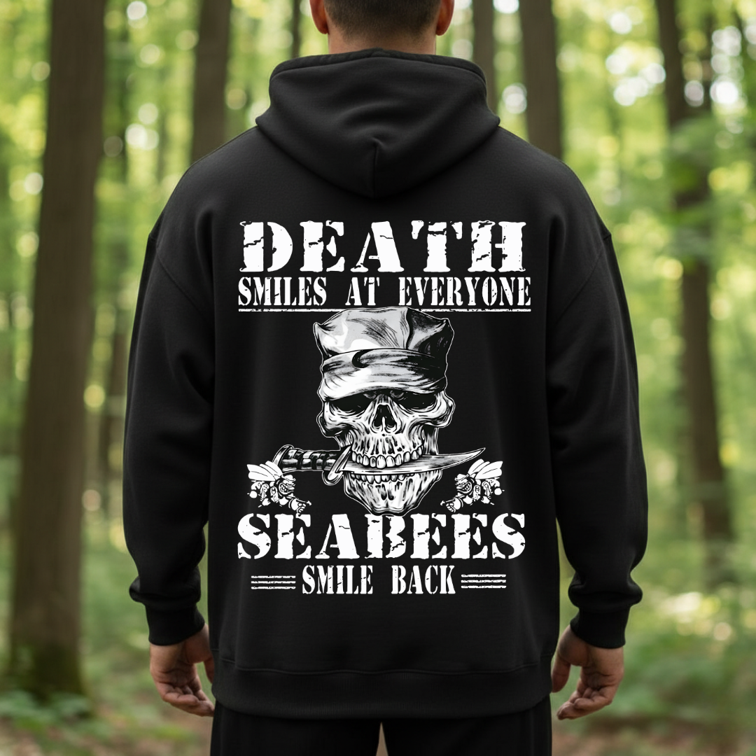Seabees Veteran T-Shirt – Death Smiles At Everyone Skull Military Navy Tee, Gift for Veterans Day