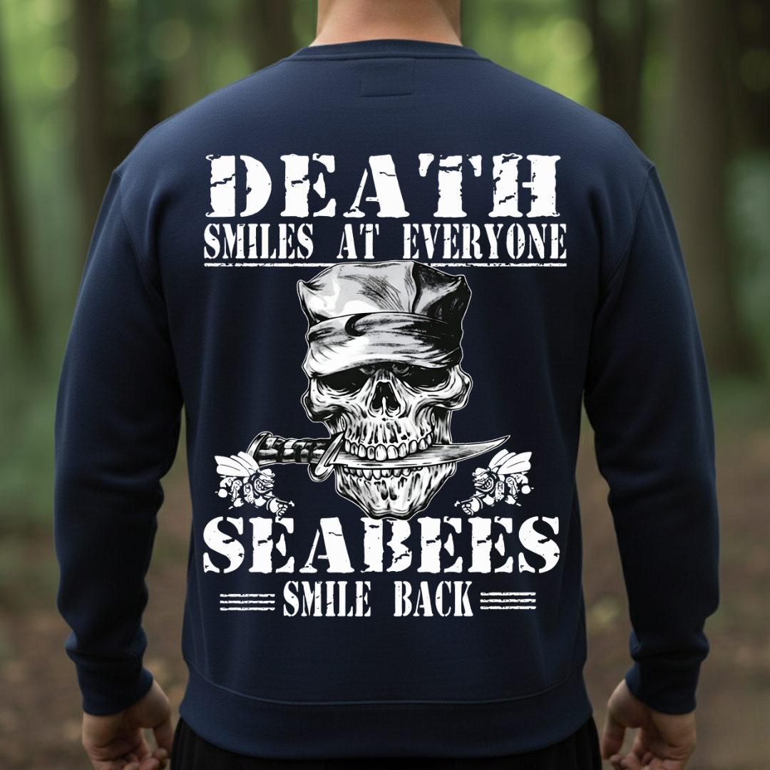 Seabees Veteran T-Shirt – Death Smiles At Everyone Skull Military Navy Tee, Gift for Veterans Day