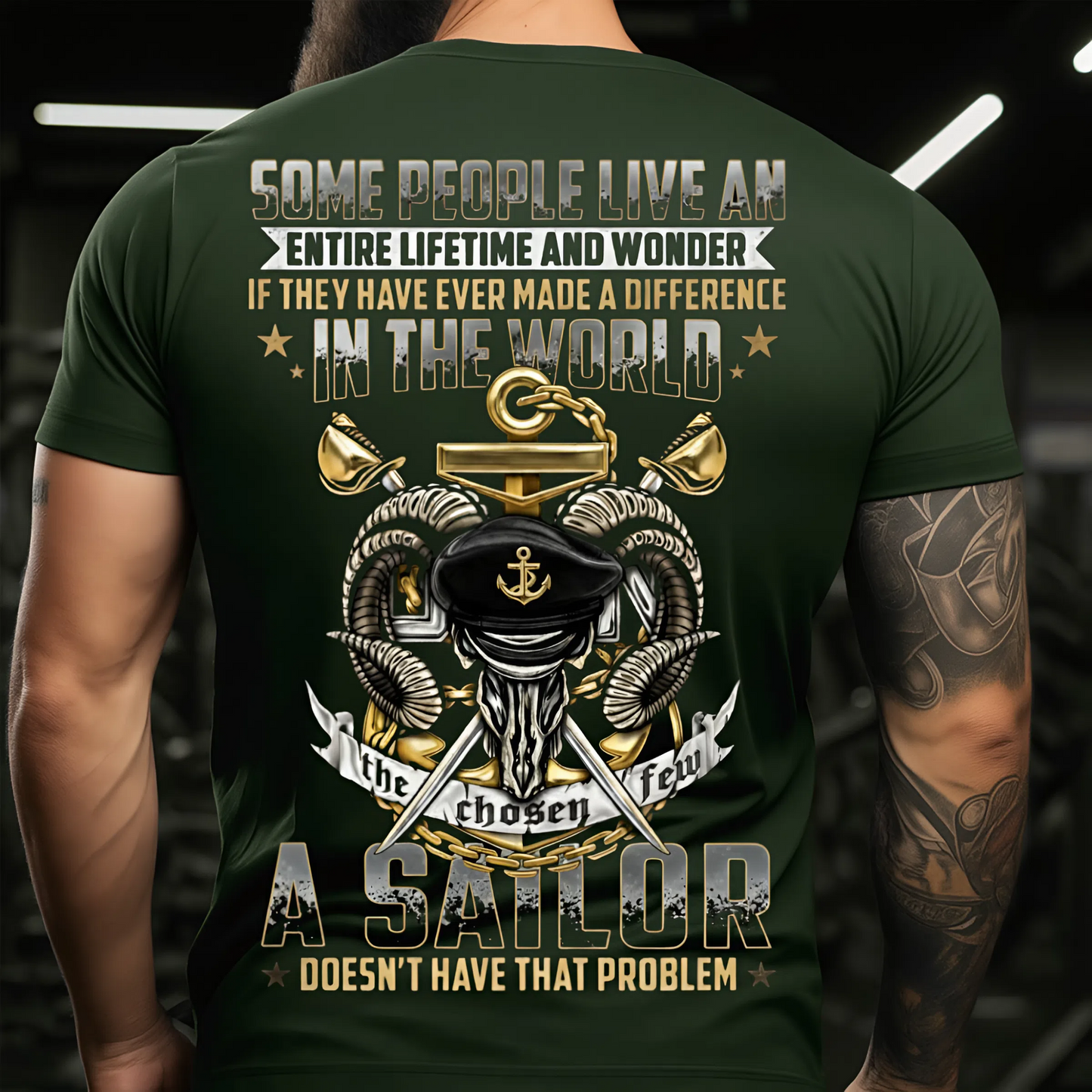 US Navy Sailor T-Shirt – Anchor & Cap Design – Inspirational Service Quote Tee