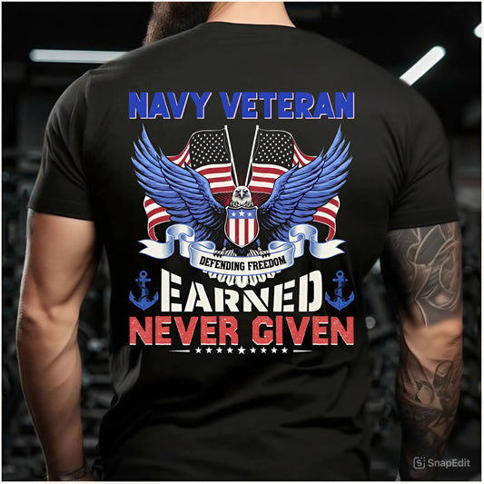 Navy Veteran T-Shirt – Earned, Never Given Patriotic Eagle Tee