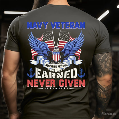 Navy Veteran T-Shirt – Earned, Never Given Patriotic Eagle Tee