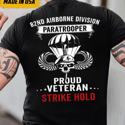 "Strike Hold" 82ND Airborne Division T-Shirt, Skull Airborne Design, Gift Idea for Veterans Day