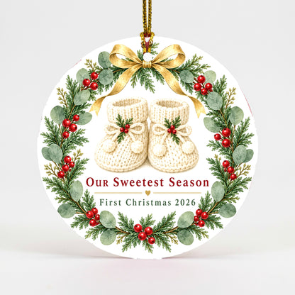 Sweetest Season Baby First Christmas 2026 Ceramic Holiday Ornament
