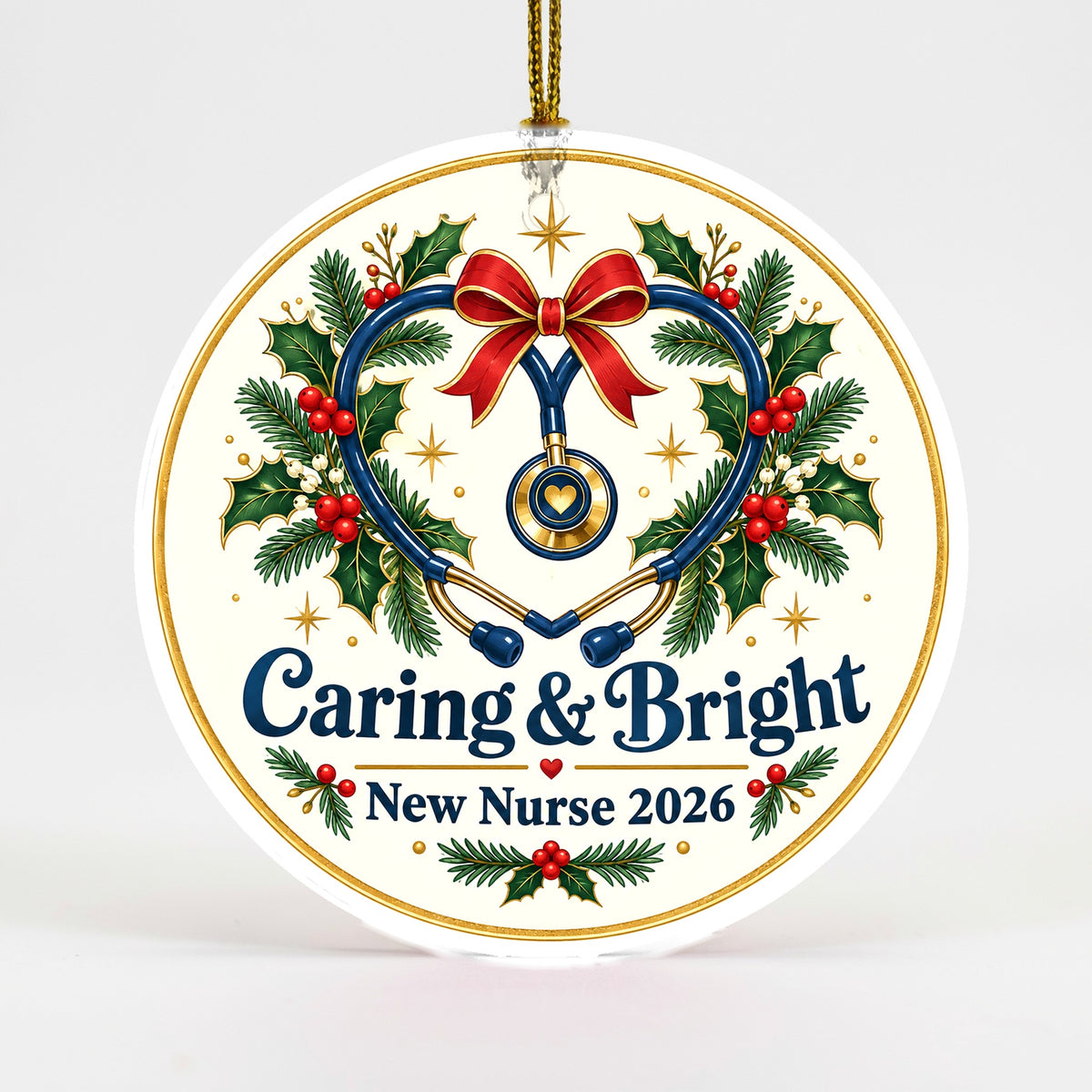 Caring and Bright New Nurse 2026 Ceramic Christmas Ornament