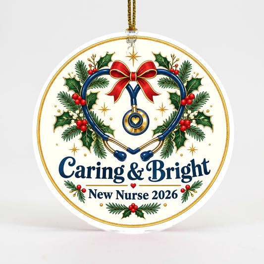 Caring and Bright New Nurse 2026 Ceramic Christmas Ornament