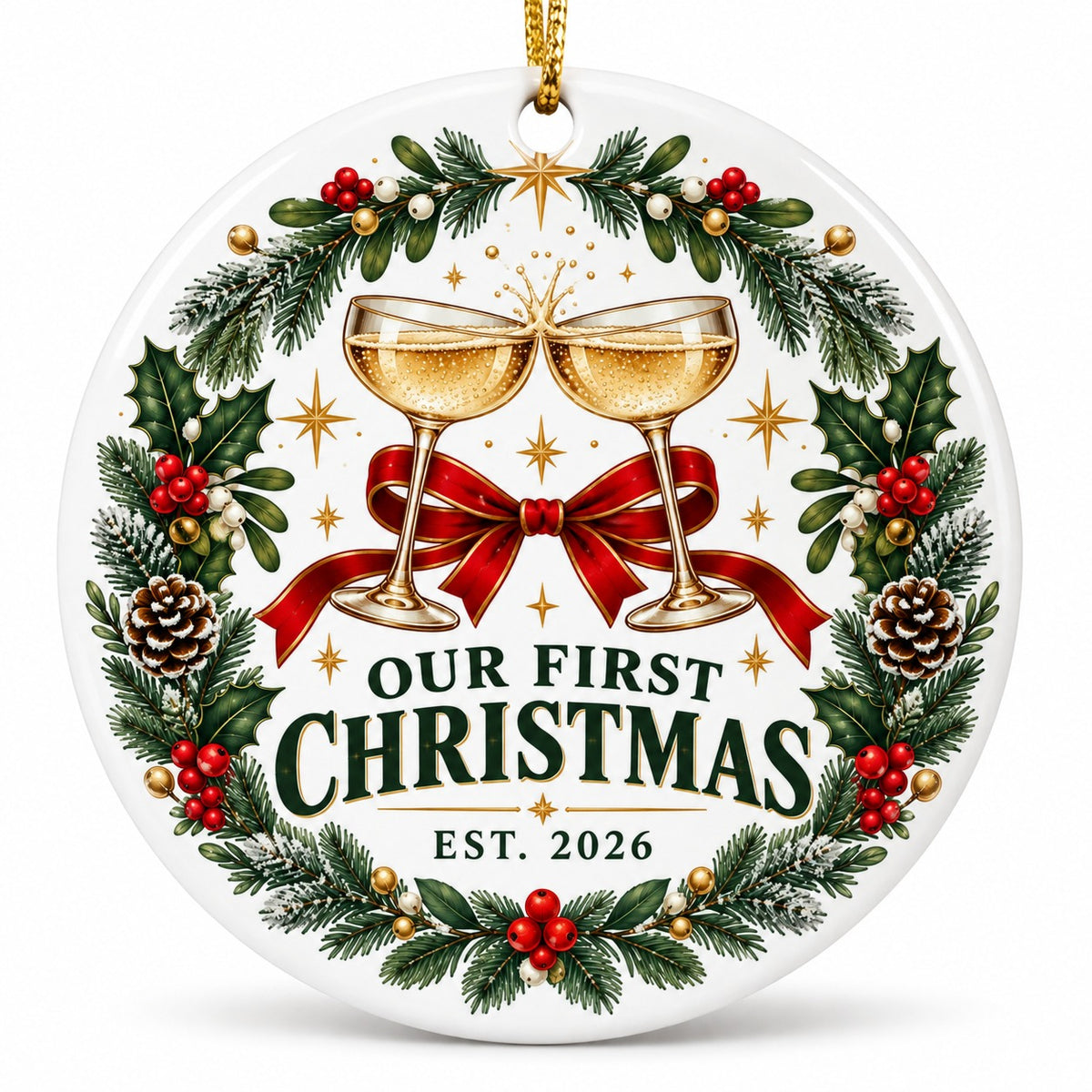 First Christmas Champagne Toast Ceramic Ornament, 2026 Newlywed Gift