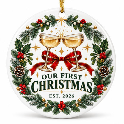 First Christmas Champagne Toast Ceramic Ornament, 2026 Newlywed Gift