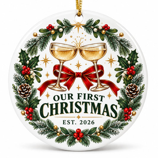 First Christmas Champagne Toast Ceramic Ornament, 2026 Newlywed Gift