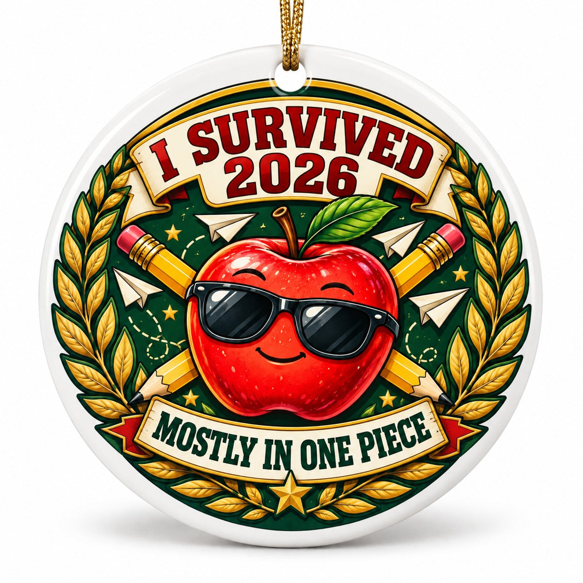 Teacher Survival Medal 2026 Christmas Ornament, Ceramic School Gift