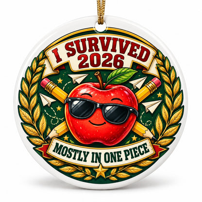 Teacher Survival Medal 2026 Christmas Ornament, Ceramic School Gift