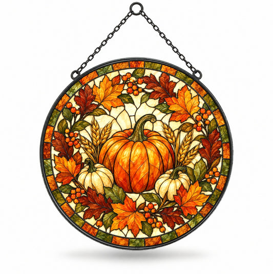 Autumn Heirloom Harvest Glass Suncatcher Window Hanging Ornament