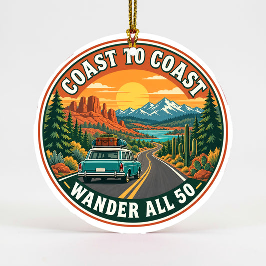 Coast to Coast National Highway Road Trip Travel Ceramic Christmas Ornament