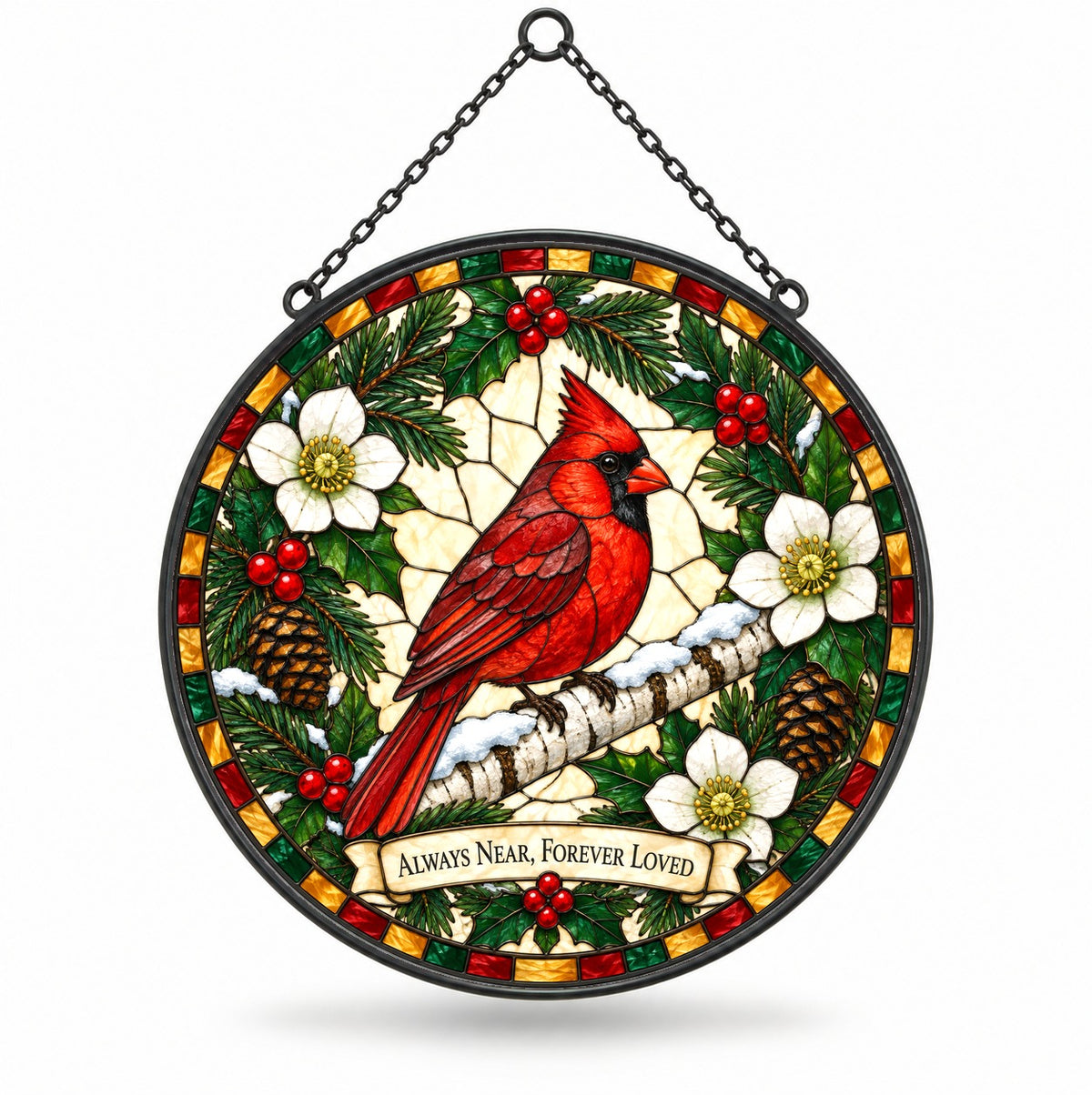 Winter Cardinal Memorial Suncatcher Glass Window Hanging Ornament