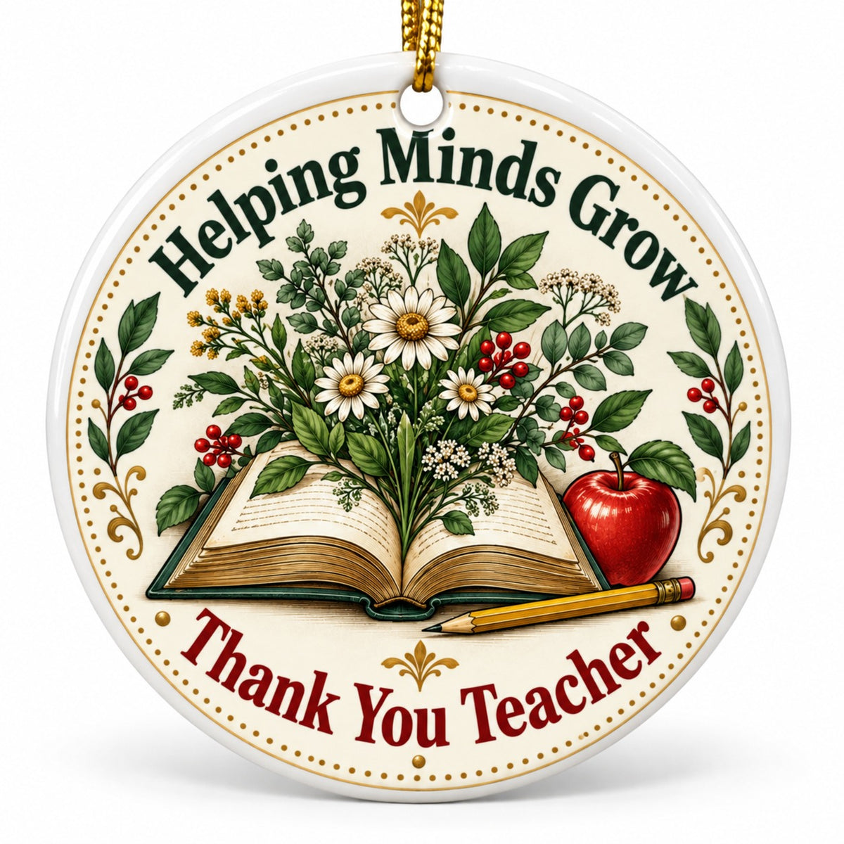Botanical Book Teacher Christmas Ornament, Holiday Thank You Keepsake