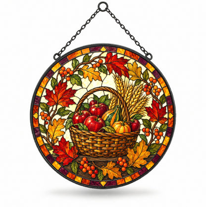 Bountiful Harvest Basket Suncatcher Ornament for Fall Decor