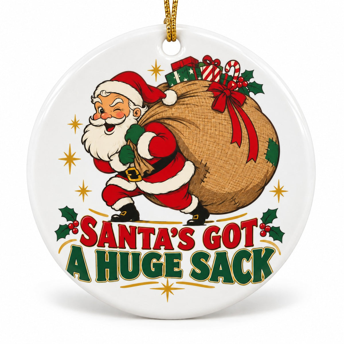 Santas Huge Sack Gag Ceramic Christmas Ornament, Funny White Elephant Gift