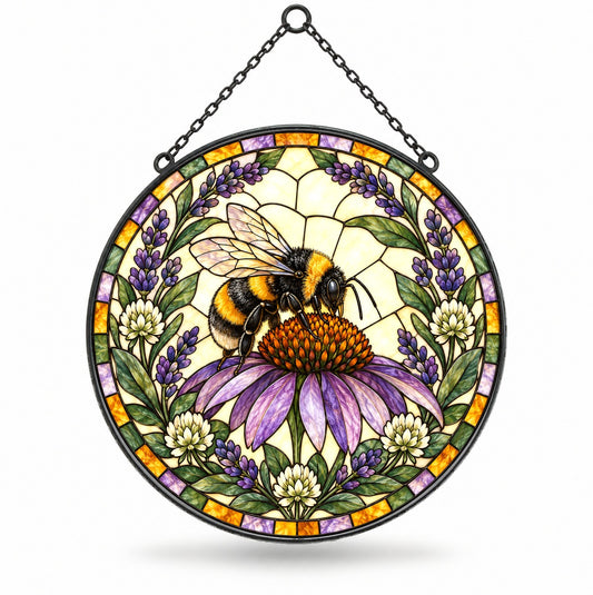 Bumblebee Coneflower Suncatcher Glass Window Hanging Ornament
