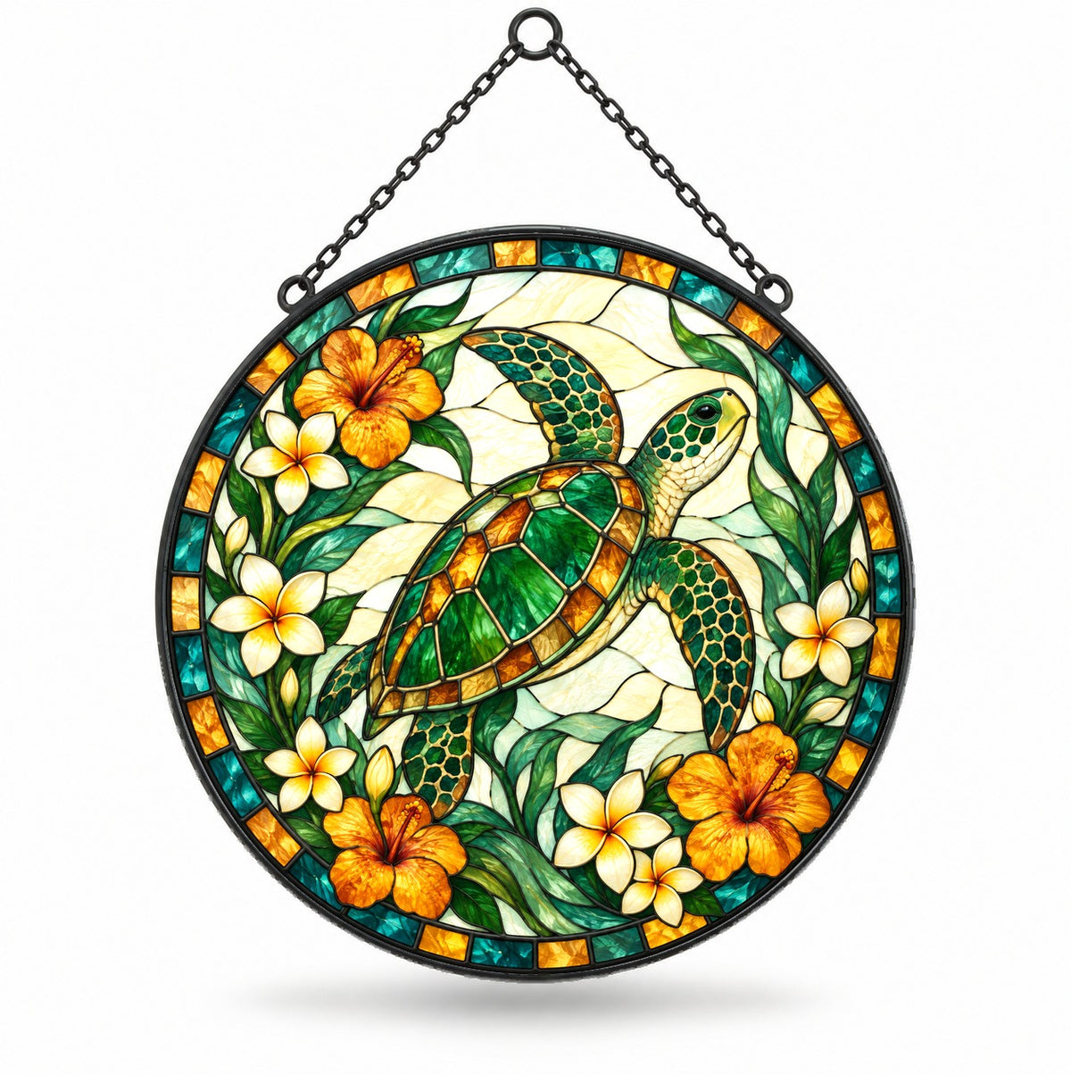 Sea Turtle Stained Glass Style Suncatcher, Window Hanging Ornament