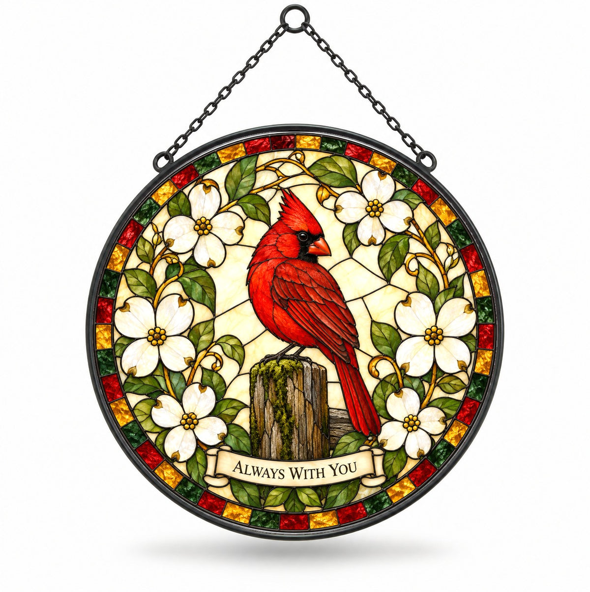 Whispering Wings Cardinal Suncatcher, Memorial Glass Hanging Ornament
