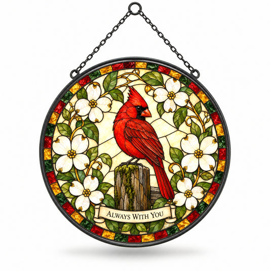 Whispering Wings Cardinal Suncatcher, Memorial Glass Hanging Ornament
