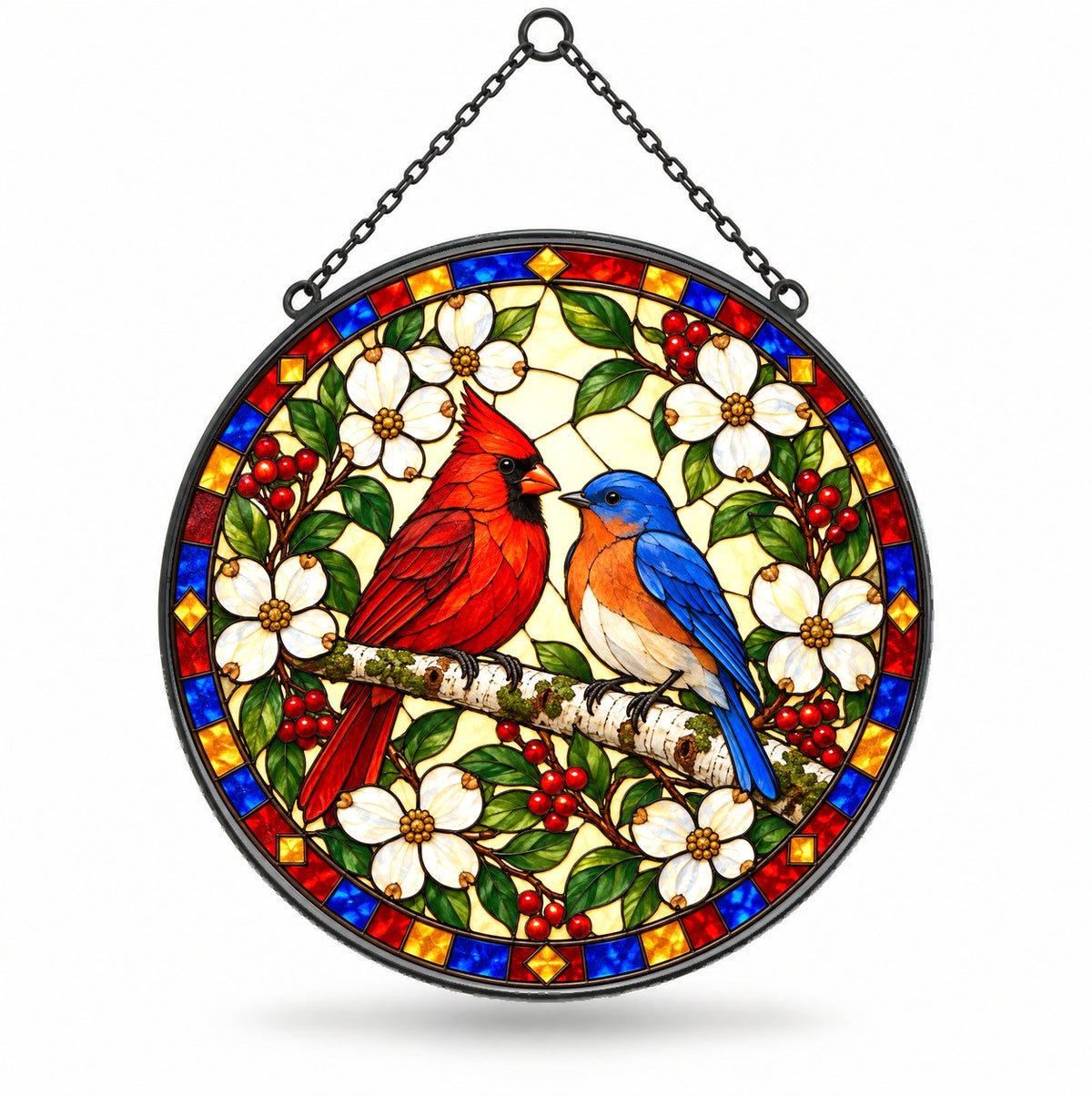 Songbird Harmony Stained Glass Suncatcher Window Hanging Ornament