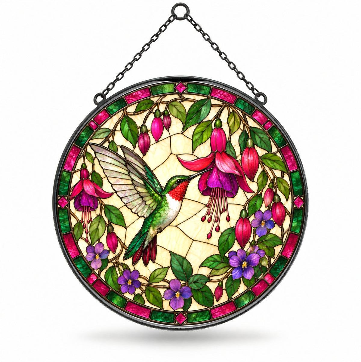 Ruby Hummingbird Glass Suncatcher Hanging Garden Window Ornament