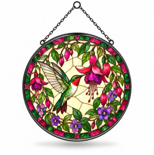 Ruby Hummingbird Glass Suncatcher Hanging Garden Window Ornament
