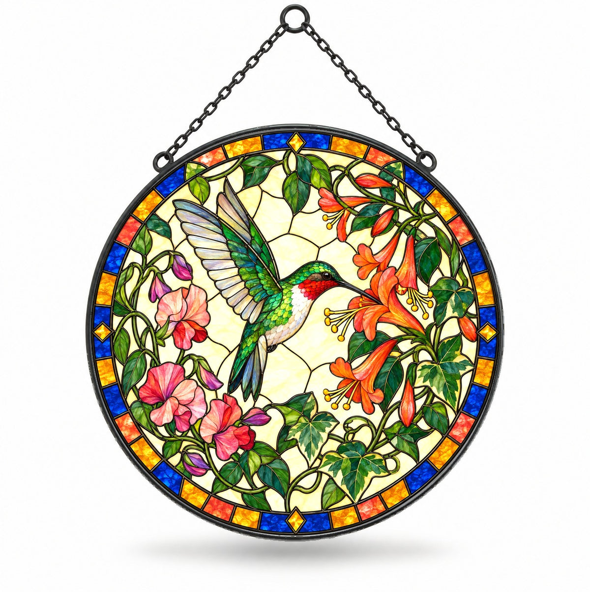 Ruby Nectar Glow Hummingbird Suncatcher Window Hanging Ornament
