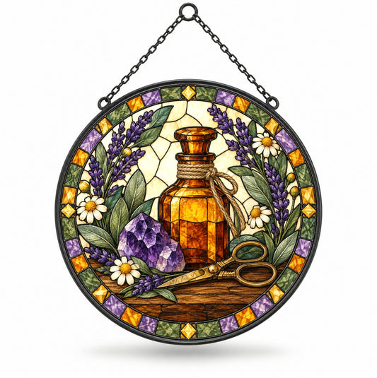 Apothecary Botanica Glass Suncatcher Hanging Window Ornament