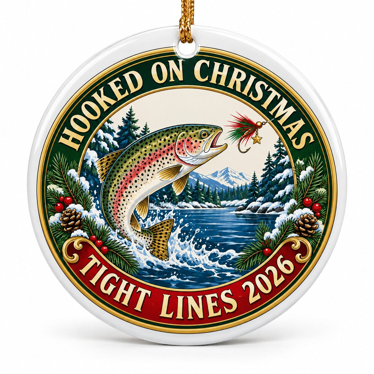 Tight Lines Holiday Fly Fishing Ceramic Christmas Ornament