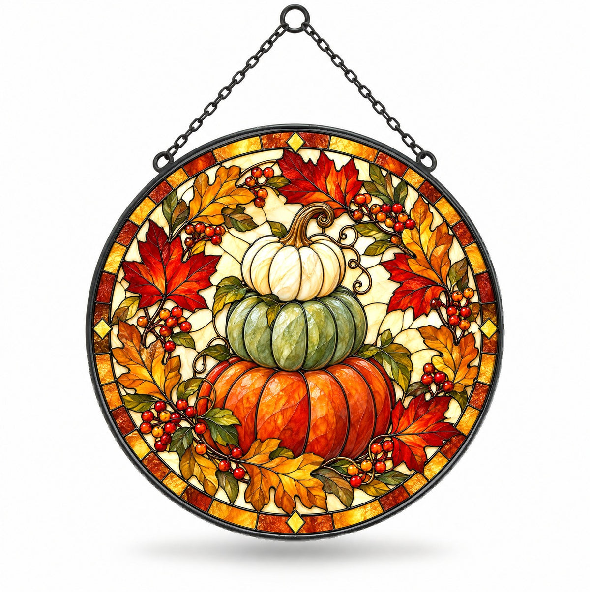 Stacked Heirloom Harvest Pumpkins Suncatcher, Autumn Glass Ornament