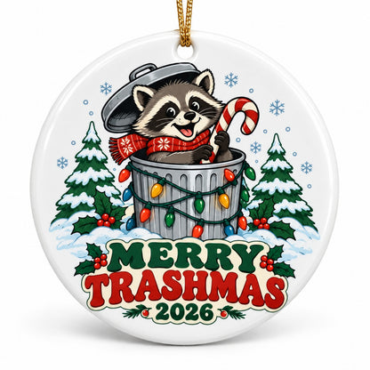 Festive Trash Panda Merry Trashmas 2026 Ceramic Christmas Ornament