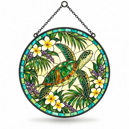 Serene Sea Turtle Stained Glass Style Suncatcher Window Ornament