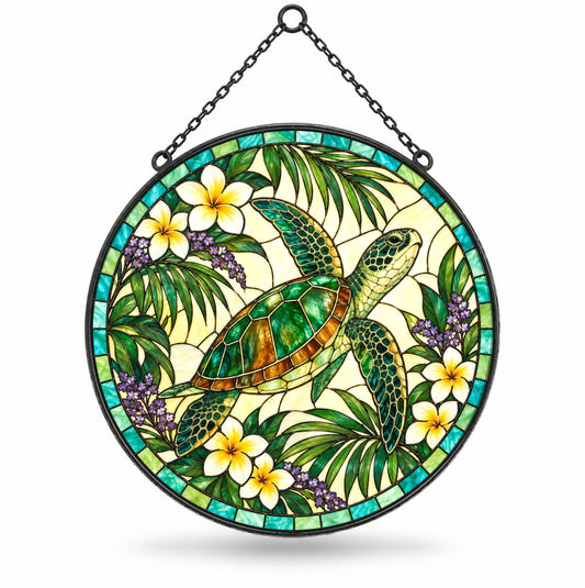 Serene Sea Turtle Stained Glass Style Suncatcher Window Ornament