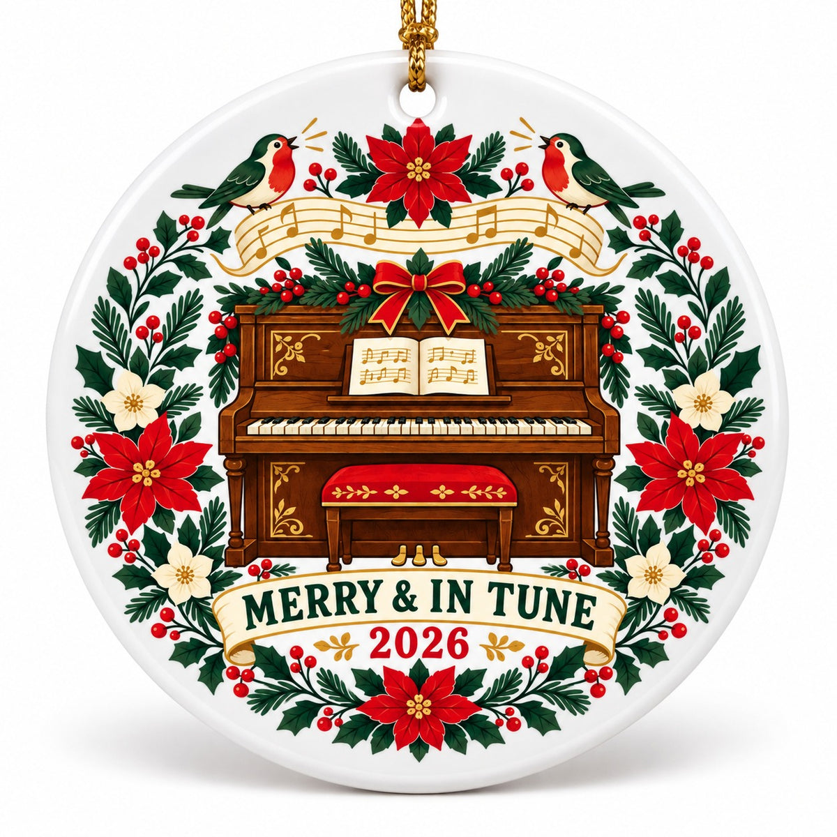 Merry and In Tune Folk Piano Ceramic Holiday Ornament