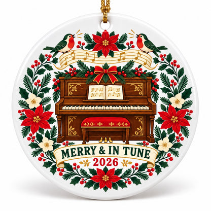 Merry and In Tune Folk Piano Ceramic Holiday Ornament
