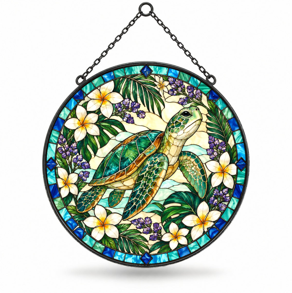Sea Turtle Glass Suncatcher, Coastal Ocean Window Ornament