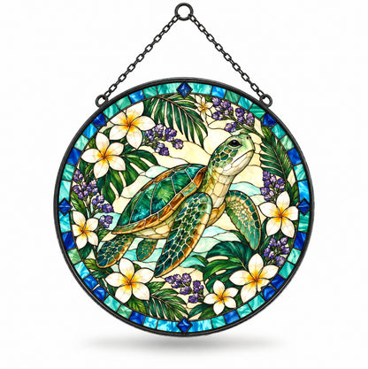 Sea Turtle Glass Suncatcher, Coastal Ocean Window Ornament