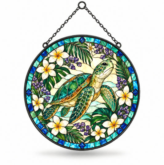 Sea Turtle Glass Suncatcher, Coastal Ocean Window Ornament